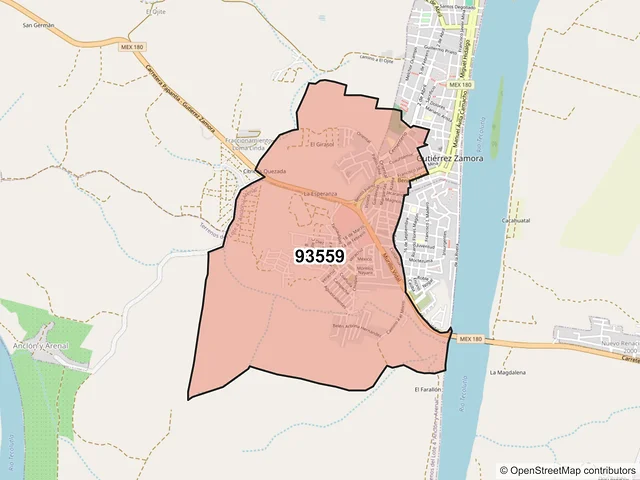 Mapa del código postal 93559, Gutiérrez Zamora, Veracruz de Ignacio de la Llave