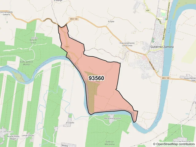 Mapa del código postal 93560, Gutiérrez Zamora, Veracruz de Ignacio de la Llave