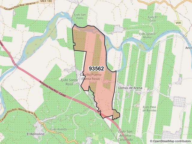 Mapa del código postal 93562, Gutiérrez Zamora, Veracruz de Ignacio de la Llave