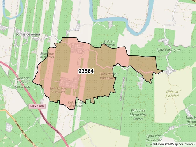 Mapa del código postal 93564, Gutiérrez Zamora, Veracruz de Ignacio de la Llave