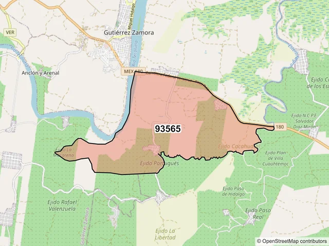 Mapa del código postal 93565, Gutiérrez Zamora, Veracruz de Ignacio de la Llave