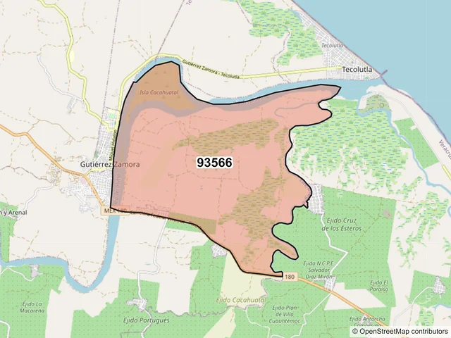 Mapa del código postal 93566, Gutiérrez Zamora, Veracruz de Ignacio de la Llave