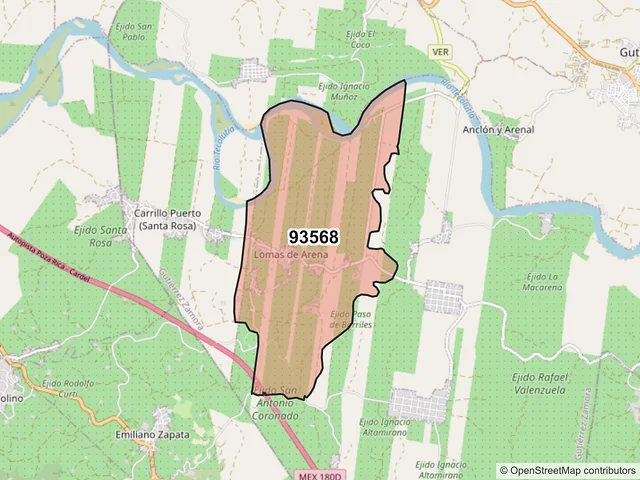 Mapa del código postal 93568, Gutiérrez Zamora, Veracruz de Ignacio de la Llave