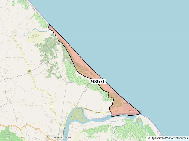 Mapa del código postal 93570, Tecolutla, Veracruz de Ignacio de la Llave