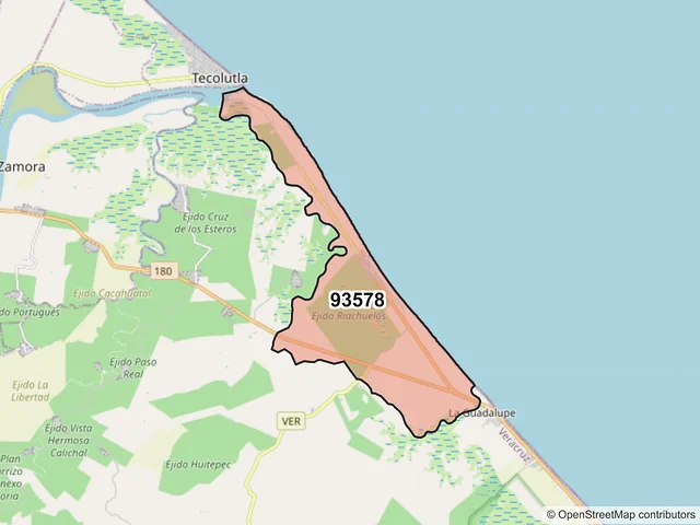Mapa del código postal 93578, Tecolutla, Veracruz de Ignacio de la Llave