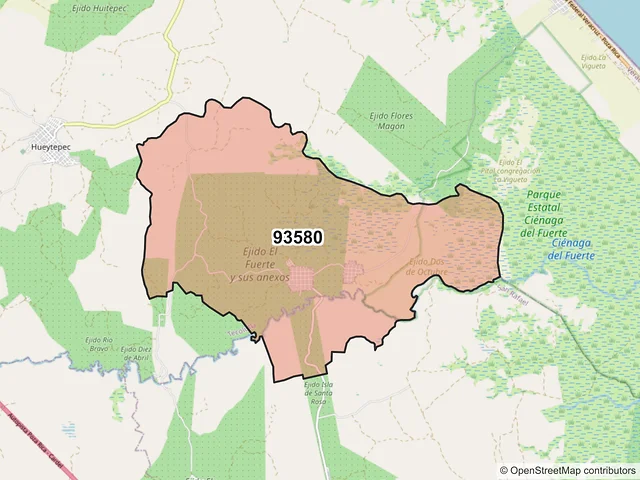 Mapa del código postal 93580, Tecolutla, Veracruz de Ignacio de la Llave