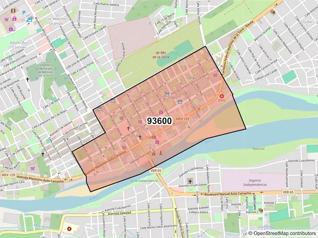 Mapa del código postal 93600, Martínez de la Torre, Veracruz de Ignacio de la Llave