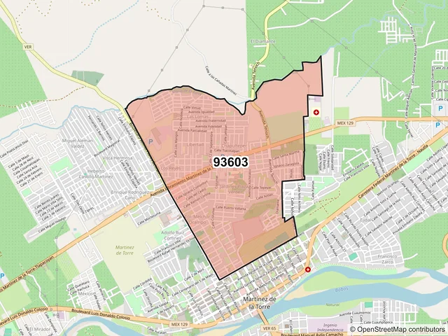 Mapa del código postal 93603, Martínez de la Torre, Veracruz de Ignacio de la Llave