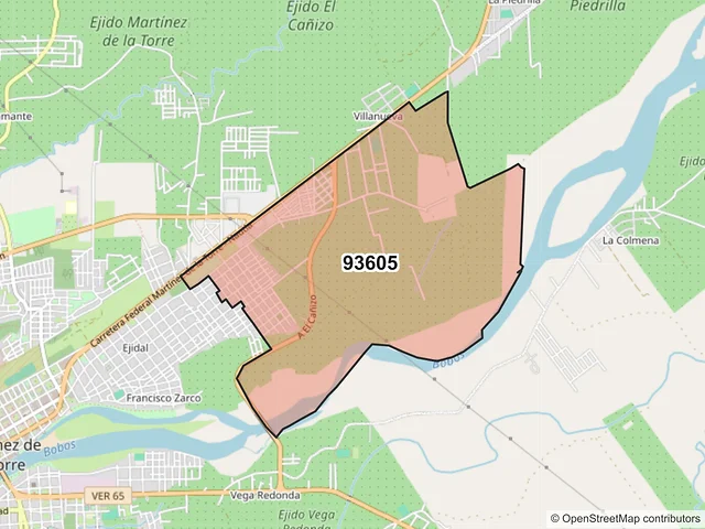 Mapa del código postal 93605, Martínez de la Torre, Veracruz de Ignacio de la Llave