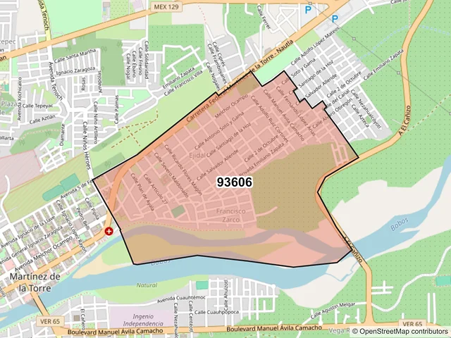 Mapa del código postal 93606, Martínez de la Torre, Veracruz de Ignacio de la Llave
