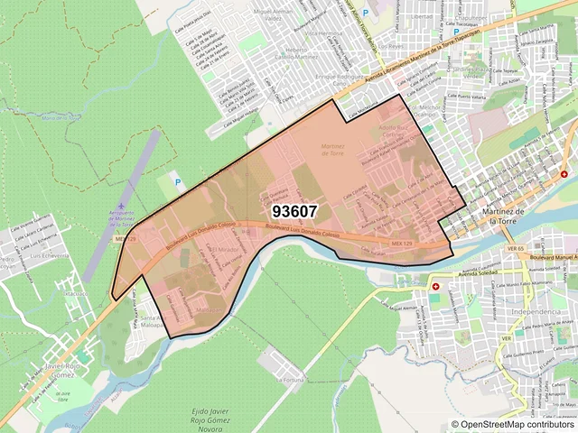 Mapa del código postal 93607, Martínez de la Torre, Veracruz de Ignacio de la Llave