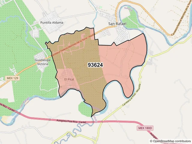 Mapa del código postal 93624, San Rafael, Veracruz de Ignacio de la Llave