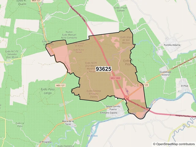 Mapa del código postal 93625, San Rafael, Veracruz de Ignacio de la Llave