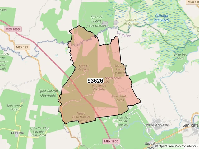 Mapa del código postal 93626, San Rafael, Veracruz de Ignacio de la Llave