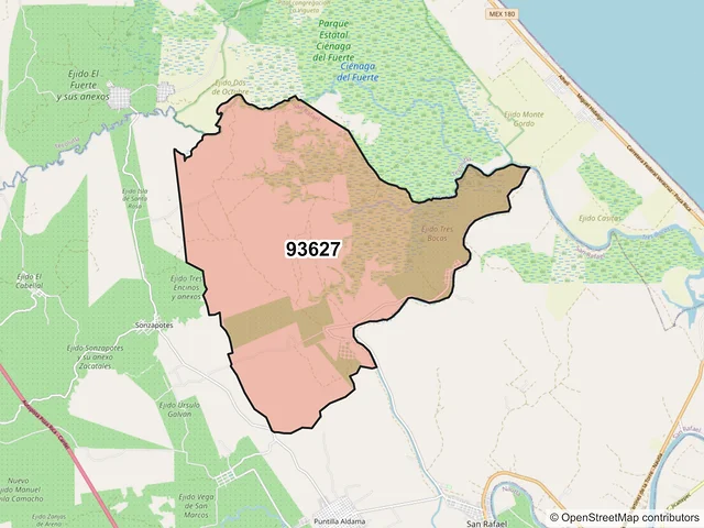 Mapa del código postal 93627, San Rafael, Veracruz de Ignacio de la Llave