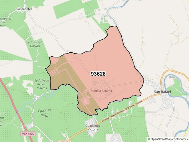 Mapa del código postal 93628, San Rafael, Veracruz de Ignacio de la Llave