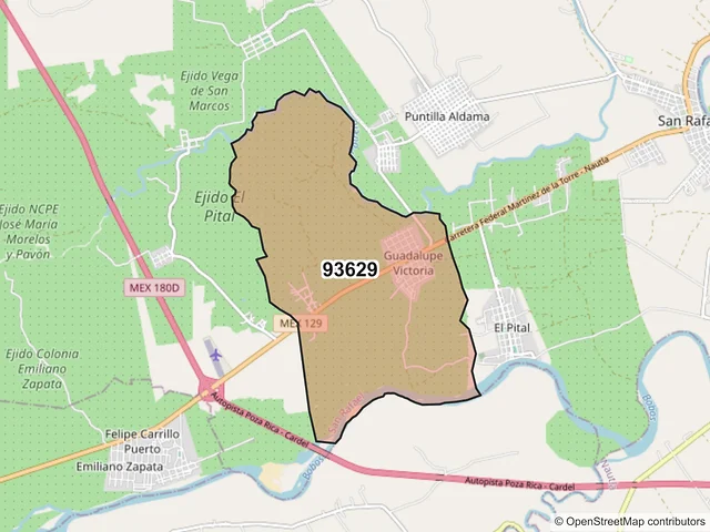 Mapa del código postal 93629, San Rafael, Veracruz de Ignacio de la Llave