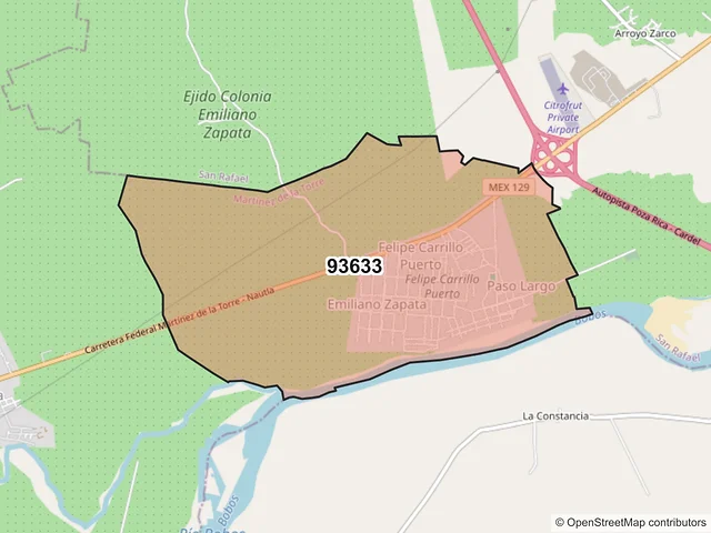 Mapa del código postal 93633, Martínez de la Torre, Veracruz de Ignacio de la Llave