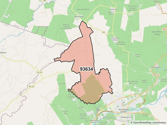 Mapa del código postal 93634, Martínez de la Torre, Veracruz de Ignacio de la Llave