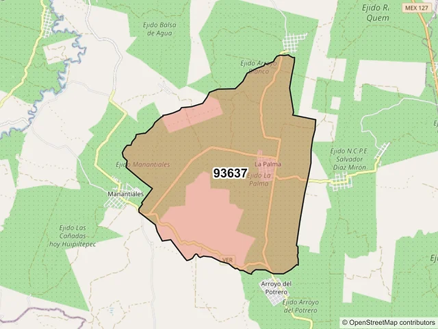 Mapa del código postal 93637, Martínez de la Torre, Veracruz de Ignacio de la Llave