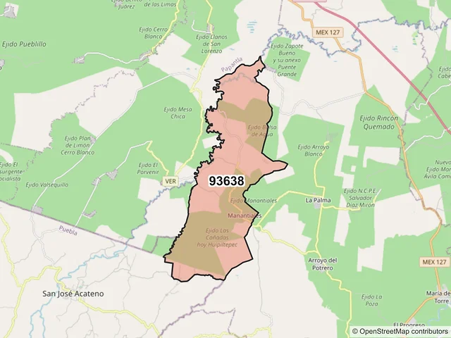Mapa del código postal 93638, Martínez de la Torre, Veracruz de Ignacio de la Llave