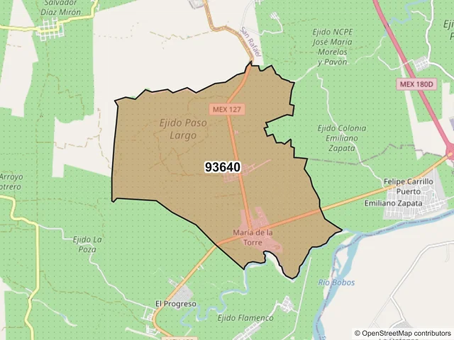 Mapa del código postal 93640, Martínez de la Torre, Veracruz de Ignacio de la Llave