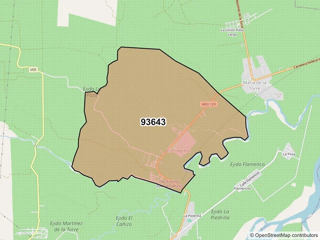 Mapa del código postal 93643, Martínez de la Torre, Veracruz de Ignacio de la Llave