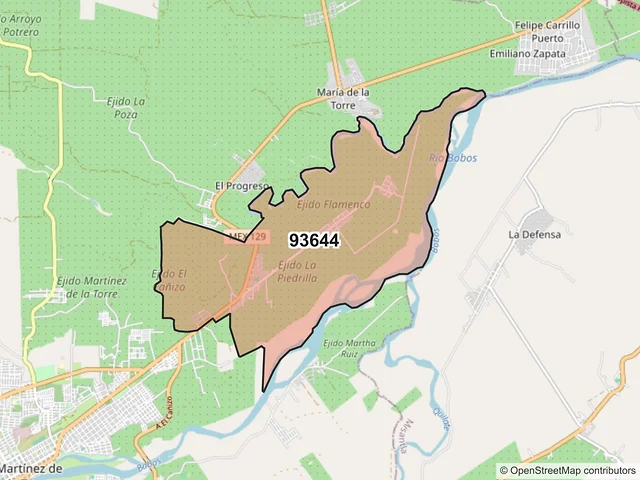 Mapa del código postal 93644, Martínez de la Torre, Veracruz de Ignacio de la Llave