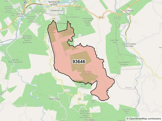 Mapa del código postal 93646, Martínez de la Torre, Veracruz de Ignacio de la Llave