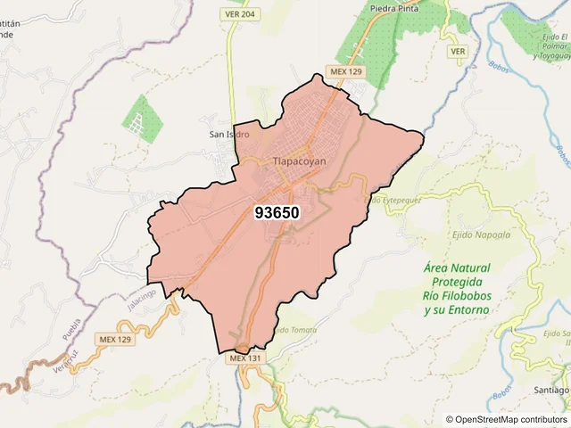 Mapa del código postal 93650, Tlapacoyan, Veracruz de Ignacio de la Llave