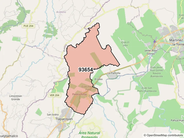 Mapa del código postal 93654, Tlapacoyan, Veracruz de Ignacio de la Llave