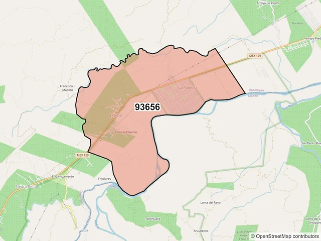 Mapa del código postal 93656, Tlapacoyan, Veracruz de Ignacio de la Llave