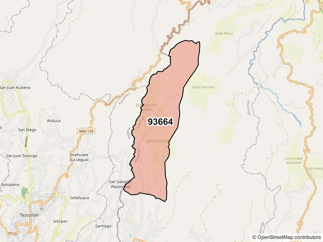 Mapa del código postal 93664, Jalacingo, Veracruz de Ignacio de la Llave