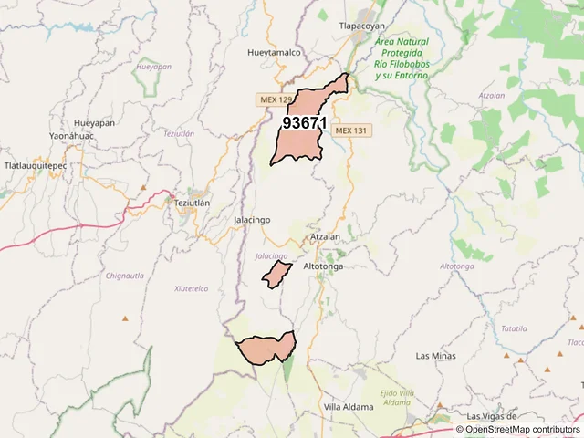 Mapa del código postal 93671, Jalacingo, Veracruz de Ignacio de la Llave
