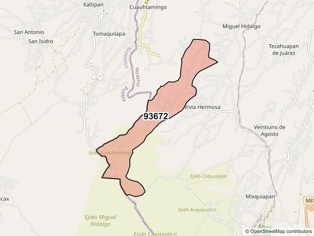 Mapa del código postal 93672, Jalacingo, Veracruz de Ignacio de la Llave