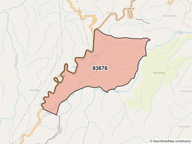 Mapa del código postal 93676, Jalacingo, Veracruz de Ignacio de la Llave