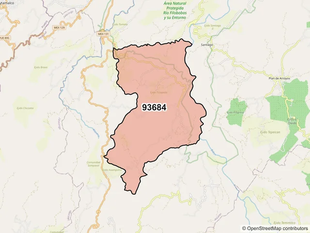 Mapa del código postal 93684, Atzalan, Veracruz de Ignacio de la Llave