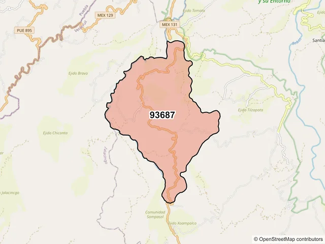 Mapa del código postal 93687, Atzalan, Veracruz de Ignacio de la Llave