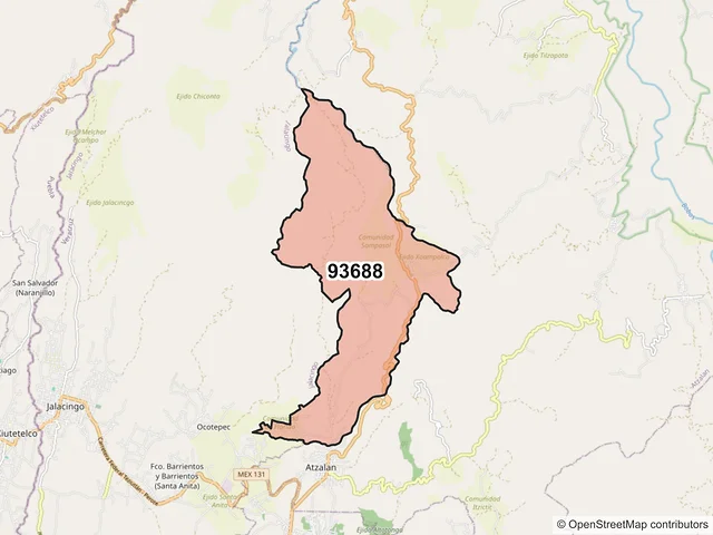 Mapa del código postal 93688, Atzalan, Veracruz de Ignacio de la Llave