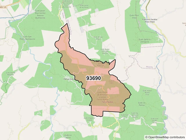Mapa del código postal 93690, Atzalan, Veracruz de Ignacio de la Llave