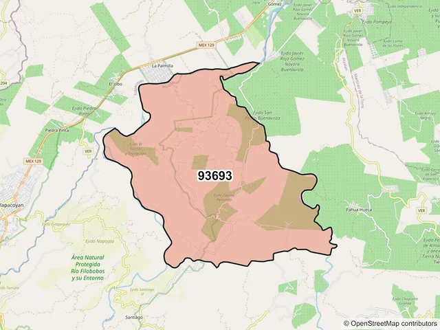 Mapa del código postal 93693, Atzalan, Veracruz de Ignacio de la Llave