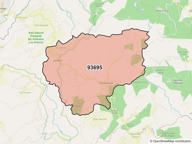 Mapa del código postal 93695, Atzalan, Veracruz de Ignacio de la Llave