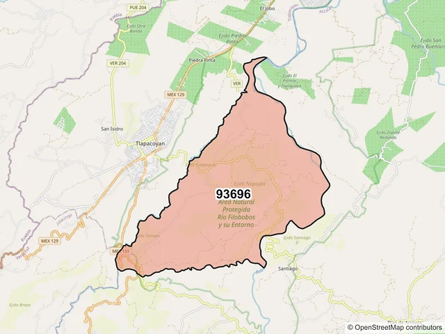 Mapa del código postal 93696, Atzalan, Veracruz de Ignacio de la Llave
