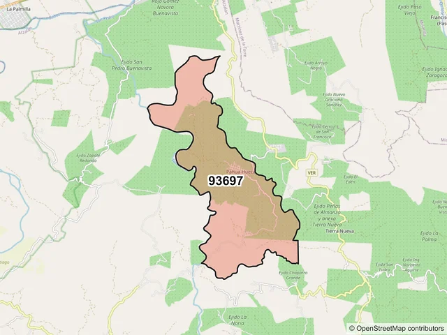 Mapa del código postal 93697, Atzalan, Veracruz de Ignacio de la Llave