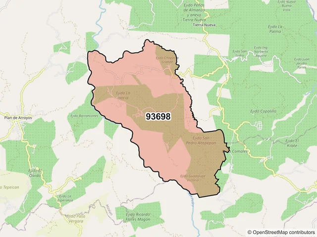 Mapa del código postal 93698, Atzalan, Veracruz de Ignacio de la Llave