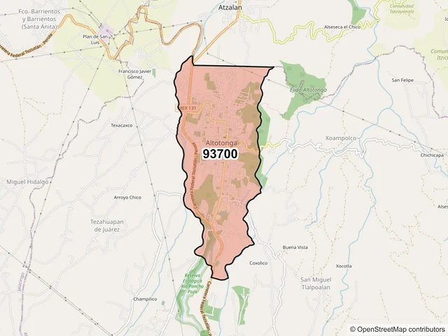 Mapa del código postal 93700, Altotonga, Veracruz de Ignacio de la Llave
