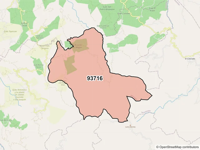 Mapa del código postal 93716, Altotonga, Veracruz de Ignacio de la Llave