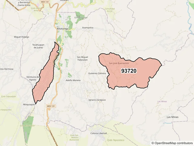 Mapa del código postal 93720, Altotonga, Veracruz de Ignacio de la Llave
