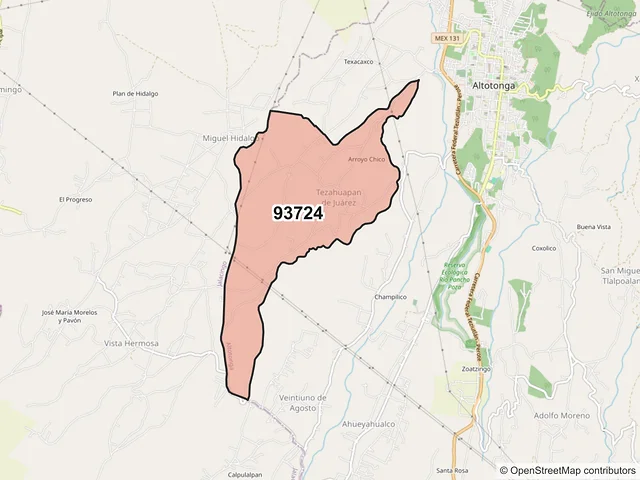 Mapa del código postal 93724, Altotonga, Veracruz de Ignacio de la Llave