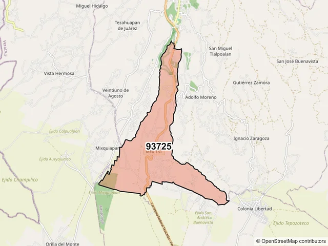Mapa del código postal 93725, Altotonga, Veracruz de Ignacio de la Llave